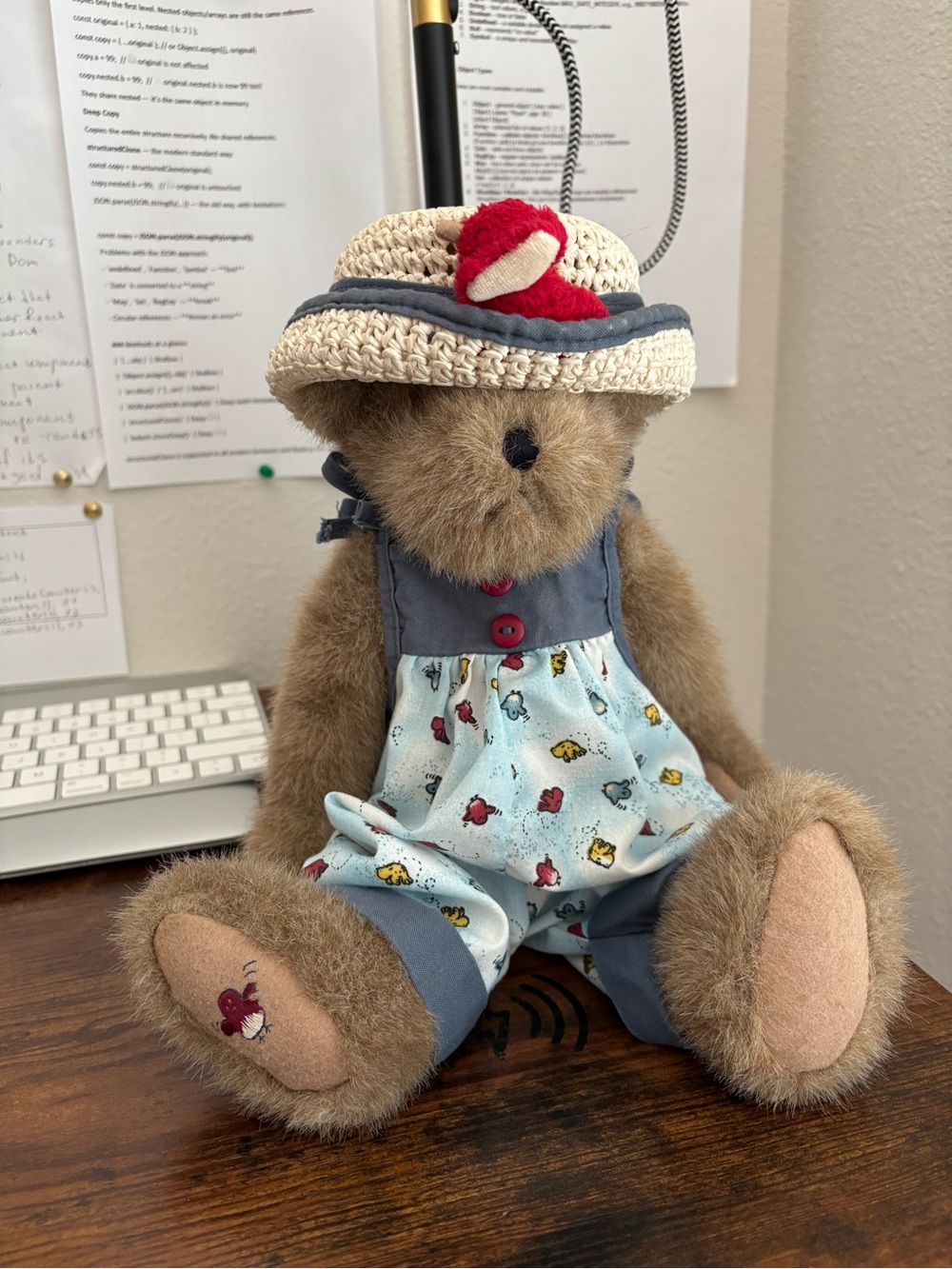 Boyds Bear Head Bean Collection Plush Teddy in Straw Hat & Bunny Dress with Tag